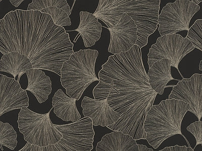 Aperçu de Papier peint ginkgo au trait sur noir – Salon sur votre mur