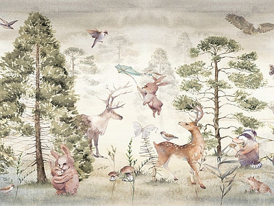 Aperçu de Papier peint cerfs sous les grands arbres – Chambre bébé sur votre mur