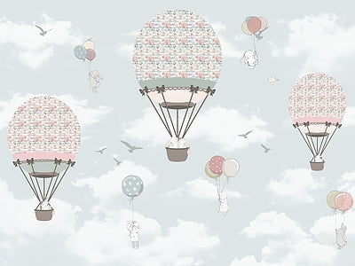 Papier peint montgolfières dans le ciel pâle, aperçu du design