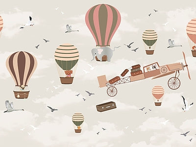 Papier peint montgolfières et avions, aperçu du design