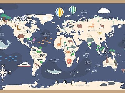 Aperçu de Papier peint carte du monde bleu nuit – Chambre enfant sur votre mur