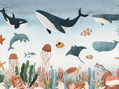 Papier peint baleines et poissons, aperçu du design