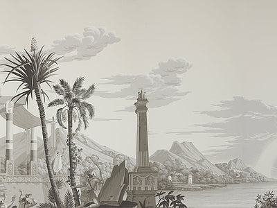 Papier peint palmiers et phare, aperçu du design