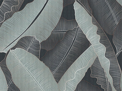 Papier peint grandes feuilles grises, aperçu du design