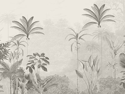 Papier peint palmiers gris perle, aperçu du design