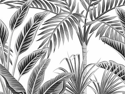 Papier peint palmes noir et blanc, aperçu du design