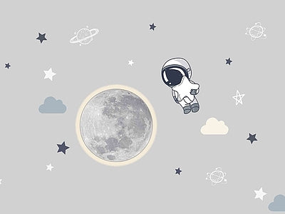 Aperçu de Papier peint lune grise et astronaute – Chambre enfant sur votre mur