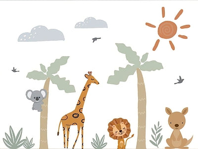 Aperçu de Papier peint girafe et lion – Chambre bébé sur votre mur