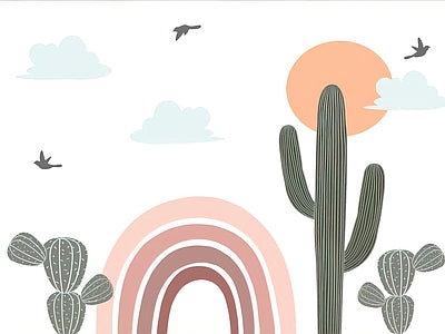 Papier peint arc-en-ciel et cactus, aperçu du design