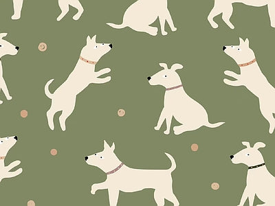 Papier peint chiens sur fond vert, aperçu du design
