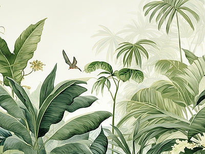 Papier peint feuillage tropical clair, aperçu du design