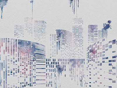Papier peint ville aquarelle bleue, aperçu du design