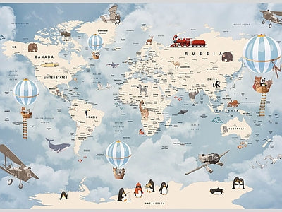 Papier peint carte du monde bleu gris, aperçu du design