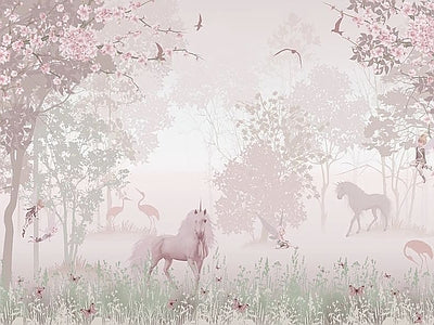 Aperçu de Papier peint licorne dans la forêt – Chambre bébé sur votre mur