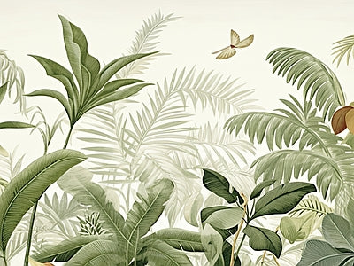 Aperçu de Papier peint palmes et feuillage – Salon sur votre mur