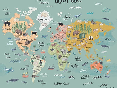 Aperçu de Papier peint carte du monde colorée – Chambre enfant sur votre mur