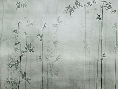 Papier peint bambous vert de gris, aperçu du design