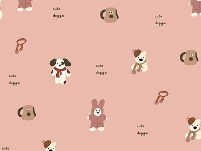 Papier peint chiots sur fond rose, aperçu du design