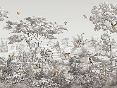 Aperçu de Papier peint jungle gravée panoramique – Salon sur votre mur