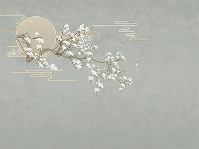 Papier peint fleurs blanches sur gris vert, aperçu du design