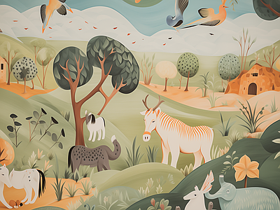 Papier peint jungle et baobabs, aperçu du design