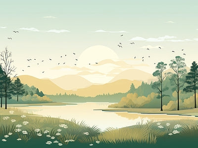 Aperçu de Papier peint lac au crépuscule – Chambre enfant sur votre mur