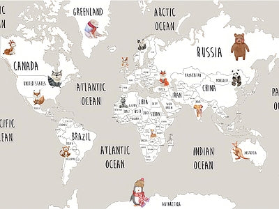 Papier peint carte du monde sable et blanc, aperçu du design