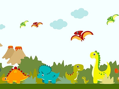Papier peint dinosaures joyeux, aperçu du design