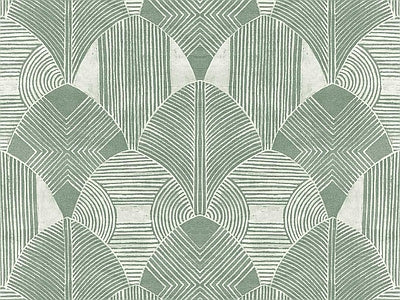 Papier peint feuilles art déco sauge, aperçu du design