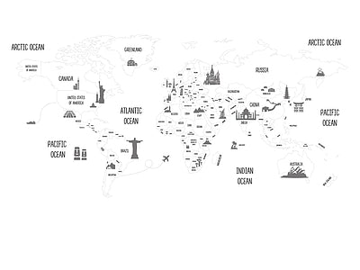 Papier peint carte du monde minimaliste, aperçu du design