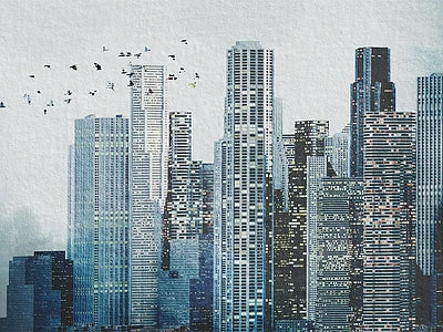 Papier peint gratte-ciel bleus, aperçu du design