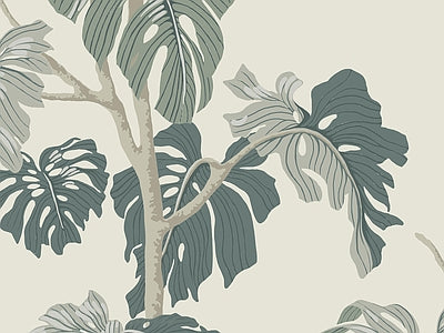 Papier peint monstera vert de gris, aperçu du design
