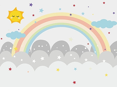 Papier peint arc-en-ciel et nuages, aperçu du design