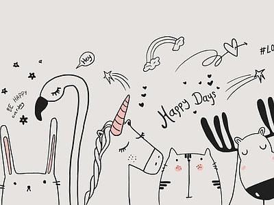 Papier peint animaux au trait, aperçu du design