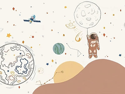 Papier peint astronaute et lune au trait, aperçu du design