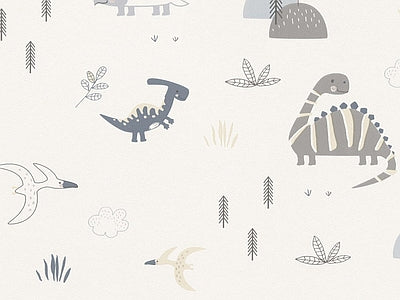 Aperçu de Papier peint dinosaures au trait gris – Chambre enfant sur votre mur