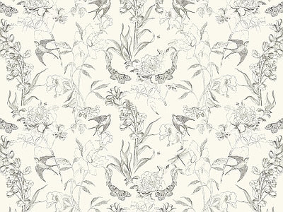 Papier peint toile florale ivoire, aperçu du design