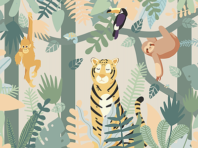 Papier peint tigre dans la jungle, aperçu du design