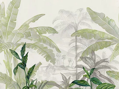 Papier peint bananier et brume, aperçu du design