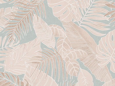 Aperçu de Papier peint feuillage aquarelle rosé – Salon sur votre mur