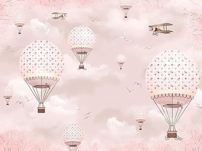 Papier peint montgolfières rose poudré, aperçu du design