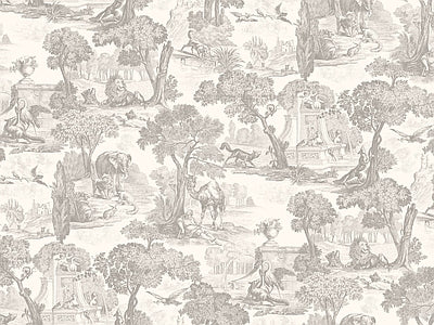 Aperçu de Papier peint toile de Jouy grise – Salon sur votre mur