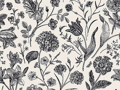 Aperçu de Papier peint fleurs et oiseaux gravés – Salon sur votre mur