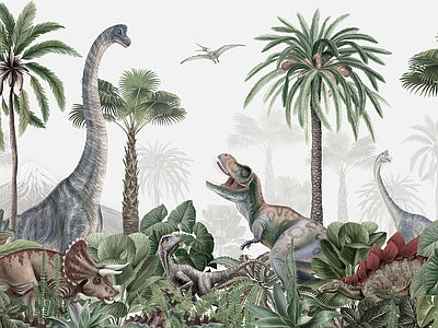 Papier peint dinosaures dans la brume, aperçu du design