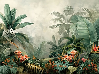 Papier peint jungle fleurie, aperçu du design