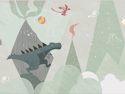 Aperçu de Papier peint dinosaure des montagnes – Chambre enfant sur votre mur
