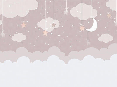 Papier peint nuages rose poudré, aperçu du design