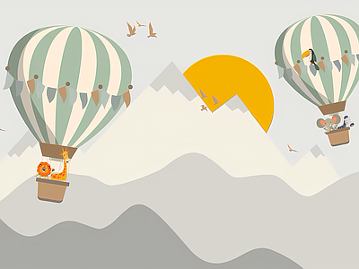Aperçu de Papier peint montgolfières et soleil d'or – Chambre bébé sur votre mur