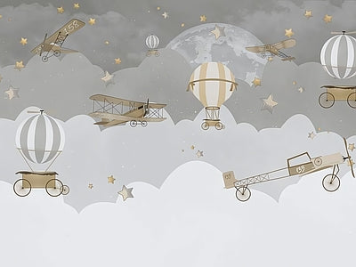 Papier peint montgolfières grises, aperçu du design