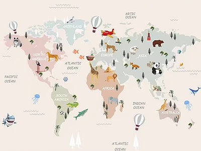 Aperçu de Papier peint carte du monde des voyageurs – Chambre enfant sur votre mur